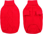 Queenmore Small Dog Pullover Sweater, Cold Weather Cable Knitwear, Classic Turtleneck Thick Warm Clothes for Chihuahua, Bulldog, Dachshund, Pug (Red, Large)