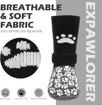 EXPAWLORER Anti Slip Dog Socks to Prevent Licking Paws, Shoes for Hot Pavement, Dog Booties for Small Medium Large Senior Dogs, Traction Control Boots & Paw Protectors for Hardwood Floors Black&Grey