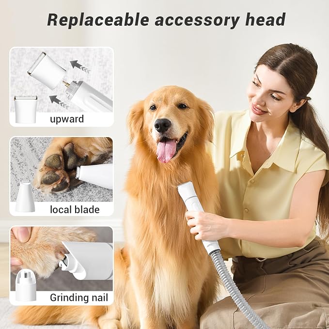Bunfly Dog Grooming Kit & Dog Hair Vacuum, 3.5L Capacity Pet Grooming Vacuum with 13000kpa Strong Suction 99% Pet Hair,17 Tools Shedding Pet Hair, Home Cleaning -White