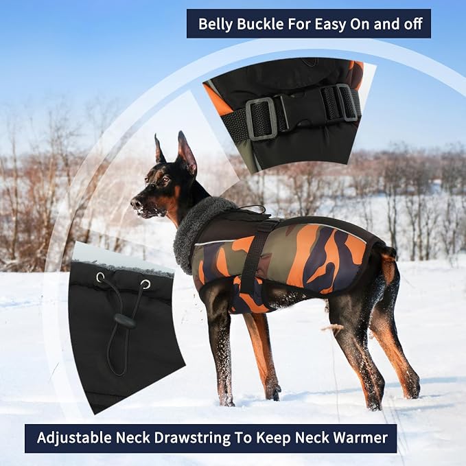 IECOii Extra Warm Dog Coat - Reflective, Adjustable Winter Coat with Buckle & Fleece Turtleneck for Small to Extra Large Dogs