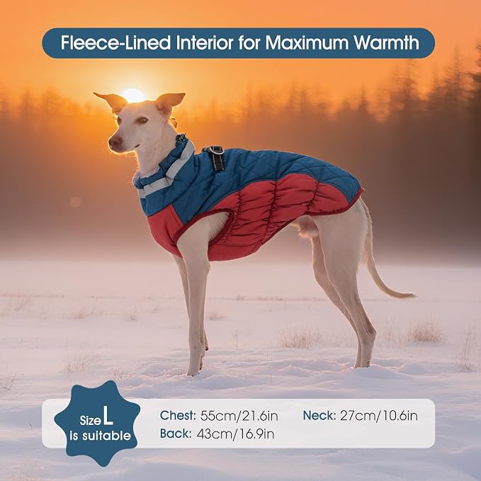 FUAMEY Dog Coat for Large Dogs, Fleece Dog Winter Jacket with Harness | Puppy Cold Weather Coats Reflective Pet Puffer Vest with Zipper Water-Resistant Warm Dogs Snowsuit Windproof Dark Blue L