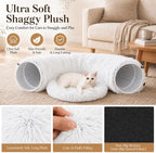 Warm Fluffy Plush Cat Dog Tunnel Bed Under Christmas Tree Big Tube Playground Toys 3 FT Diameter Longer Crinkle Collapsible 3 Way, for Indoor Cat Kitty Kitten Puppy Rabbit Ferret White