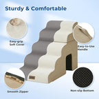 ZOMISIA Dog Ramp for High Beds with Tunnel, 29" H 6 Steps for Large Dog | Tunnel 2 in 1 with Zippers, Suitable for Short-Legged Dogs Get on Bed, Non-Slip Durable Dog Steps with High-Density Foam