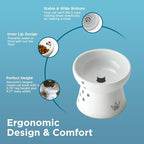 Necoichi Ceramic Raised Cat Food Bowl, Whisker-Friendly (Cats, Large Flat)
