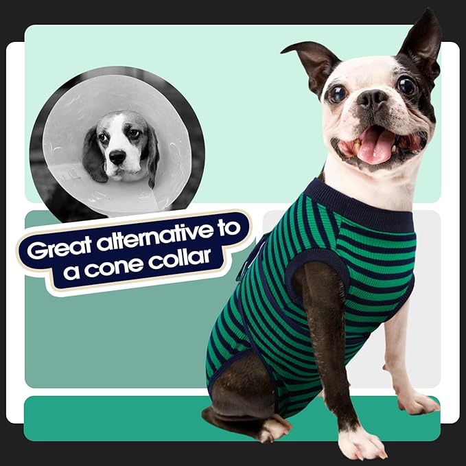 FUAMEY Dog Surgery Recovery Suit, Surgical Suit for Dogs Onesie for Surgery | Cone Alternative after Surgery, Abdominal Wound Protector, Onesie for Dogs after Surgery Spay Neuter, Green Black Stripes XXL