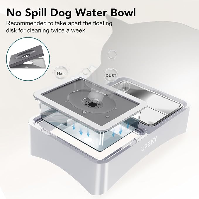 UPSKY 3-in-1 Elevated Dog Bowls: Slow Feeder, Adjustable Stand, No Spill Dispenser - Stainless Steel Food & Water Bowl for Small to Medium Dogs, White