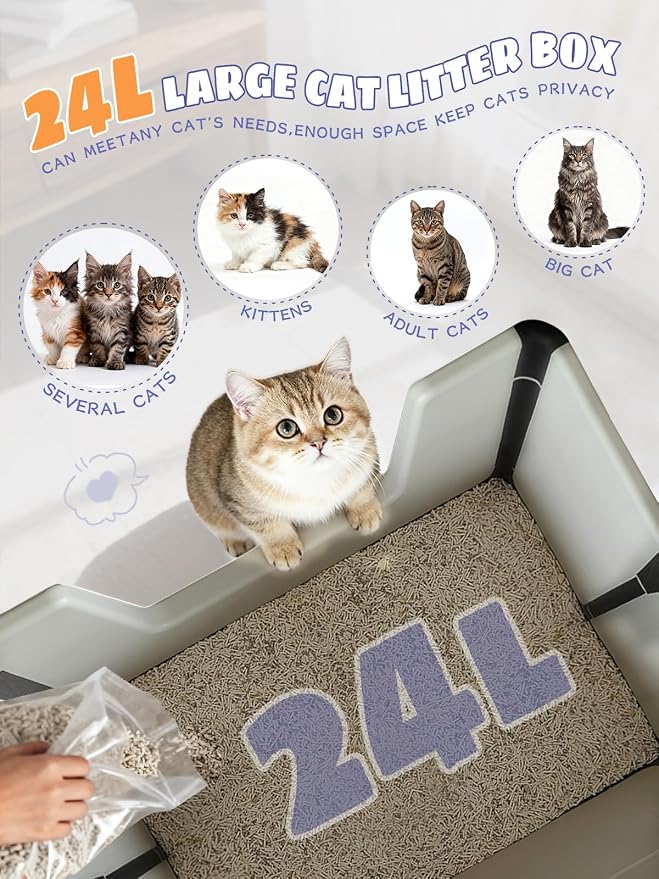Large Cat Litter Boxes (16x20x12 Inch) with Scoop, Portable Cat Litter Box for Travel with Open Top & High Side, Foldable Box Easy to Carry to Indoor or Outdoor, for Kitty & Big Cats