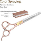 7.5‘’ Professional Dog Grooming Scissors Set 440C Stainless Steel Straight Thinning Curved Chunker Shears 4PCS Set for Pet Grooming Services Dogs and Cats (Rose Gold, Set)