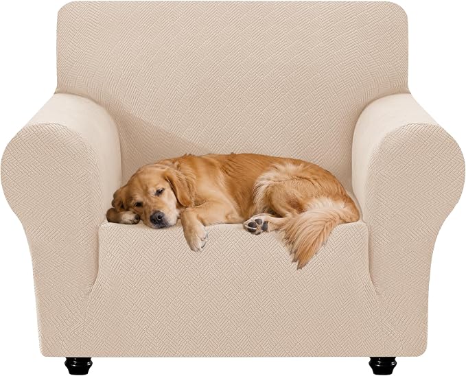 XINEAGE Stretch Armchair Slipcover, Non-Slip Pet Couch Cover,Beige Yellow | Washable Furniture Protector, Elastic Bottom, Dogs & Cats Friendly, Scratch-resistant, Fast Setup, High Elasticity