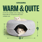 Peekaboo Cat Cave Donut for Multiple & Large Cats up to 30-45 lbs, 3-in-1 Self Warming Cat Bed, Tunnel & Scratcher for Indoor Cats, Washable & Detachable (Light Gray + Dark Gray, Large)
