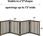 LZRS Wooden Free Standing Dog Gate 80" W x 24" H, Foldable Solid Hardwood Pet Safety Fence for House Doorways, Stairs, Hallways, Step-Over Pet Barrier, No Drill Easy Setup, Walnut