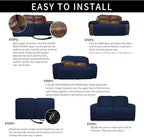 Easy-Going 100% Dual Waterproof Recliner Loveseat Cover, 6-Pieces Stretch Relining Sofa Cover with Pocket, Jacquard 2 Seat Sofa Slipcover Leakproof Washable (Loveseat, Navy)