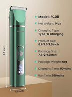 oneisall 4 in 1 Dog Grooming Kit with LCD Display Green | Paw Hair Trimmer & Nail Grinder, Rechargeable, Cordless, Low Noise, IPX7 Waterproof, 3 Speeds Pet Grooming Clippers
