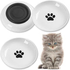 Cat Food Bowls, Whisker Friendly Ceramic Cats Bowls with Nonslip Silicone Bottom, Pack of 3 Quiet Dishes and Plates for Feeding Indoor Cats, Kittens and Small Dogs(Cat Paw,Shallower)