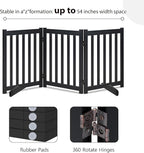 LZRS Freestanding Dog Gate 60" W x 30" H Solid Wooden Pet Gate for Doorways, Stairs & Hallways, Expandable & Foldable with Support Feet，Indoor Use,Black