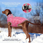 FUAMEY Dog Winter Coat Fleece Warm Large Dog Coat with Harness Built in | Dogs Cold Weather Fleece Coats Zip up Reflective Dog Winter Vest Windproof Water Resistant Snow Coats Rose Plaid XXXL