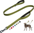 Fida 5 FT Heavy Duty Dog Leash with 2 Comfortable Padded Handles, Traffic Handle & Advanced Easy Snap Hook, Reflective Walking Lead for Large, Medium & Small Breed Dogs, Green