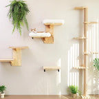 FUKUMARU Cat Wall Shelves, 2 Platform with Soft Cushion Perch | Floating Shelf Kitten Furniture, Solid Rubber Wood Cats Perch For 16 Inch Drywall, Suitable for Climb, Play, Nap