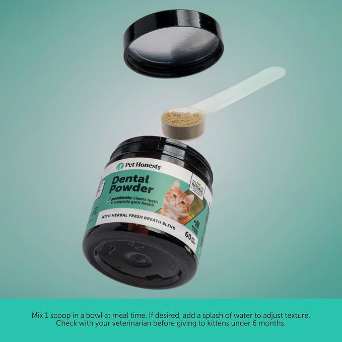 Cat Breath Freshener Dental Health Powder – Reduce Tartar & Plaque, Freshen Breath, and Support Bright Teeth with Natural Herbal Blend with Kelp & Parsley (60 Day Supply)
