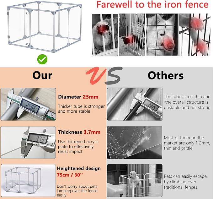 Acrylic Dog Playpen Dog Playpen Indoor Puppy Pen Pets Fence Puppies Cage10 Panels for Puppies Dog Play Pens for Dogs Indoor (8)