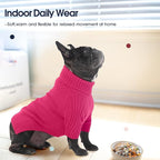IECOii Dog Sweaters for Medium Dogs Girl Boy,Holiday Knit Doggy Sweatshirt with Sleeve,Turtleneck Thick Warm Dog Sweaters for Winter,Pullover Knitwear for French Bulldog,Boston Terrier (Rose red, L)