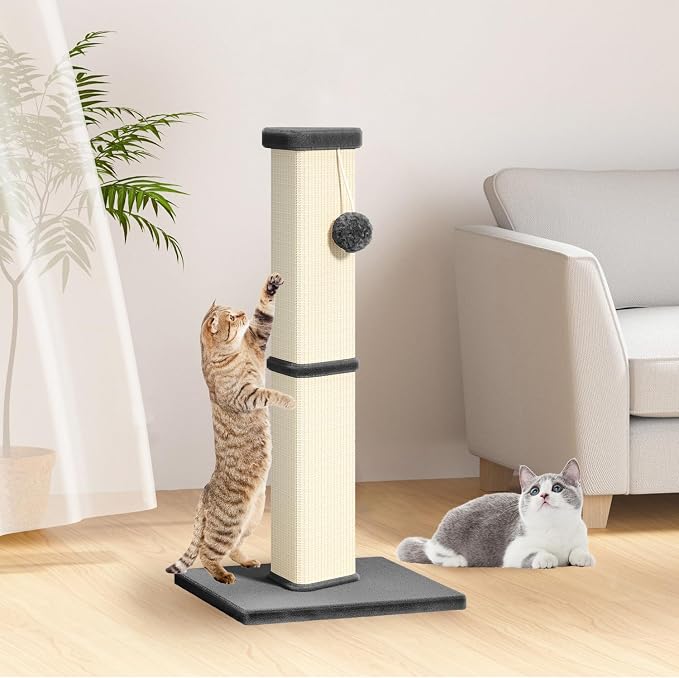 Cat Scratching Post, 32 Inch Tall Scratching Post for Indoor with 5 Inch Diameter Posts and Ball Cat Scratcher for Medium and Large Cats