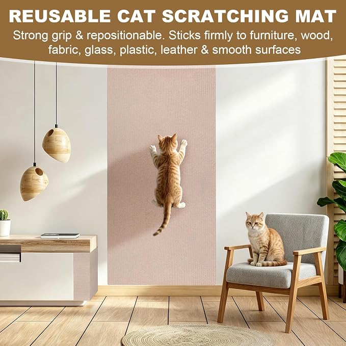 78.7"x15.8" Cat Scratching Mat Self Adhesive Furniture Protector Trim Fit | Stop Cat Scratching Furniture With Thick Felt Protector, Strong Adhesive, Easy Trim, Protects Couch Sofa Wall Instantly