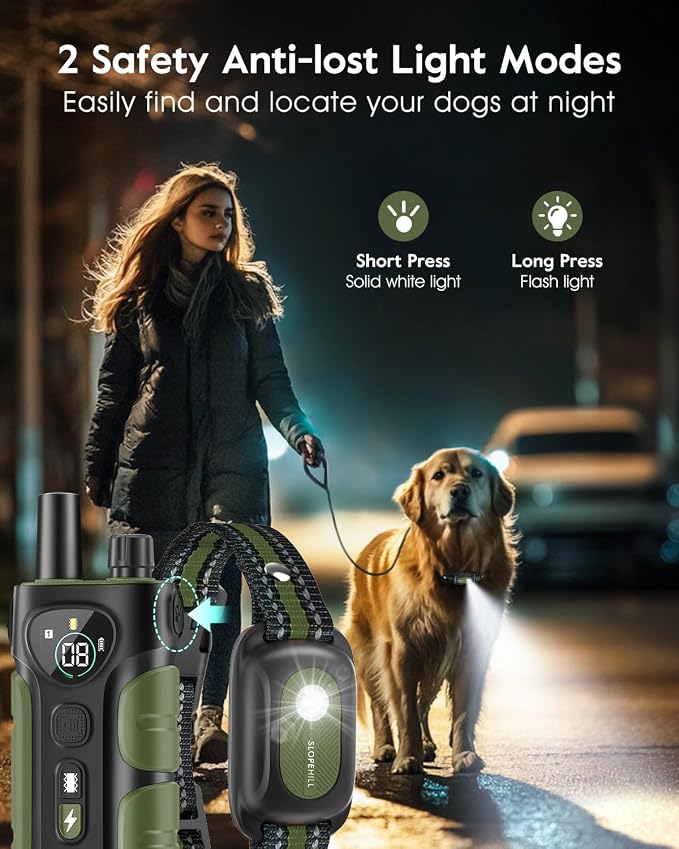 SLOPEHILL Dog Shock Collar,4200FT Dog Training Collar with Remote,Green | IP68 Waterproof e Collar with Beep,Vibration,Safe Shock,Light,No Shock Mode,Shock Collar for Small Medium Large Dog 8-140lbs