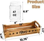 Tlence Dog Treat Container Set, 3 Airtight Plastic Jars with Wooden Paw Print Stand, Pet Treat Holder with Scoop for Kitchen Counter