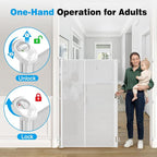 Reinforced 65" Extra Tall Baby Gate for Doorway, Jump-Resistant & Prevent Crawling Underneath Retractable Dog Gates Extra Tall, 0-55" W Retractable Pet Gate for Pet, Dogs, Cats, Puppies, Babies, White