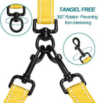 PetBonus Double Dog Leash, No Tangle Dual Leash, Walking Training Lead | 4 Comfortable Padded Handles, Adjustable, Reflective, For Two Large Medium Dogs, Collapsible Bowl and Waste Bags, Yellow