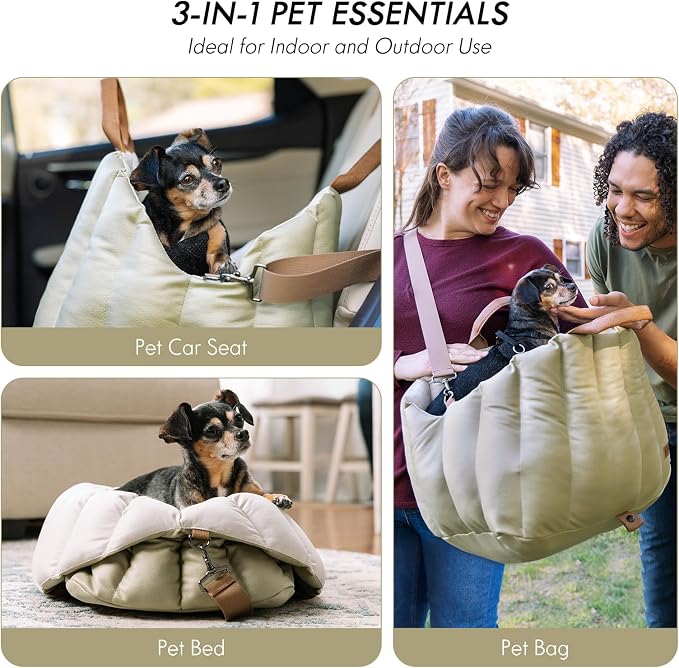 ClevaHome Small Dog Car Seat & Travel Carrier & Pet Bed, Non-Slip Booster Seat for Dogs up to 10lbs, Fashionable Pet Carrier Bag for Indoor and Outdoor