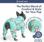 Spark Paws Dog Pajama, Dog Recovery Suit Male, Onesie, Ultra-Soft and 4-Way Stretch, for Small Medium and Large Breeds - Monkey Business - L
