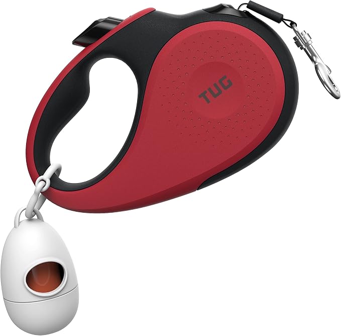 TUG 360° Tangle-Free Retractable Dog Leash with Waste Bag Dispenser (Large, Red)