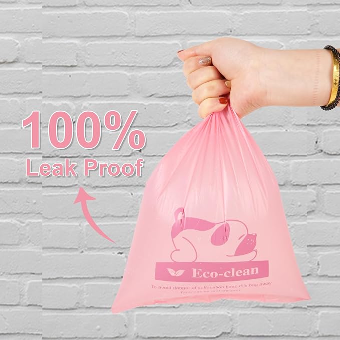 ECO-CLEAN Dog Poop Bags with Dispenser, 360 Count, Cherry Blossom scented | Leak-Proof, Extra-Thick, pink Doggie Waste Bags Rolls, Indoor/Outdoor Use