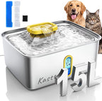 Kastty 15L/4 Gal Stainless Steel Dog Water Fountain Large Capacity,FS78 | Dog Water Bowl Dispenser with Visual Window & LED Light 5-Stage Filtration ,Ultra Quiet Pet Water Fountain Easy Clean,Yellow