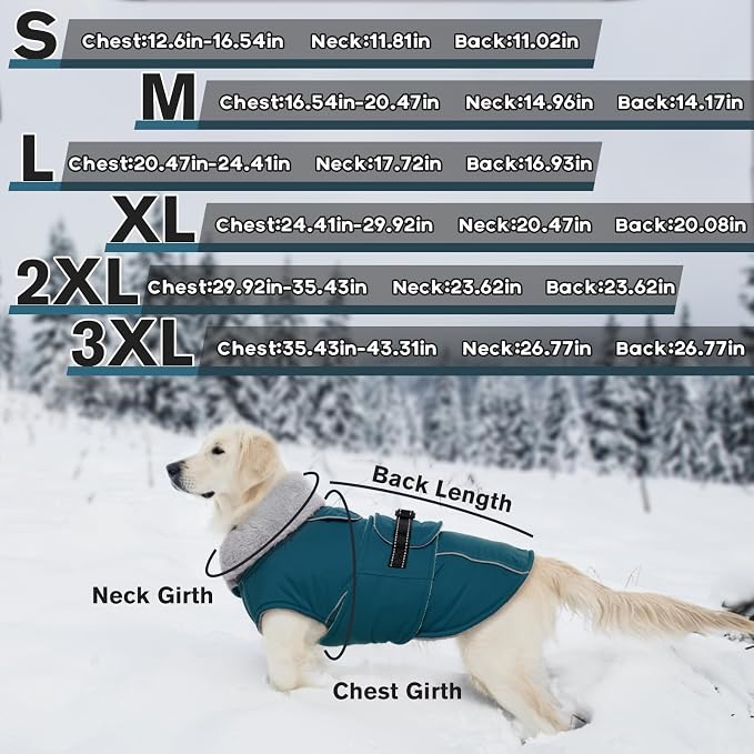 Lelepet Dog Coats for Large Dogs Waterproof Dog Jacket with Adjustable Fit | Winter Jacket Reflective Pet Fleece Vest Windproof Cold Weather Coats with Adjustable Buckle & Leash Hole, Dark Green, XXL