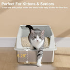 TENTIZON Stainless Steel Cat Litter Box, XL Large Metal Kitty Litterbox with High Side Lids, Litter Mat, Scooper for Big Cats, Kittens, No Odor, No Mess, Leak Proof, Easy Clean, Non Stick