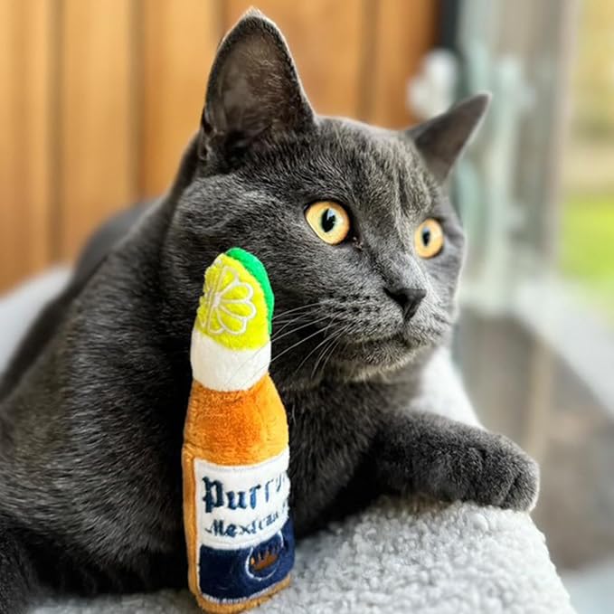 Haute Diggity Kitty Purrrona Beer Bottle + Ball Set, Soft Plush Cat Toys | 2 Pack Catnip Toys with Interactive Crackle Sound, Safe & Durable Cat Nip Kicker Toy for Outdoor & Indoor Cats & Kitten