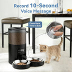 DUMOS 6L Automatic Cat Feeder for 2 Cats, Timed Pet Food Dispenser - Black | 2 Stainless Bowls, 10s Voice Call, Dual Power Supply, 6 Meals Per Day, 50 Portions Per Meal, Dual Pet Feeder for Cat and Dog
