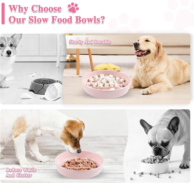 Ceramic Slow Feeder Dog Bowls,1.5 Cups Dog Food Dish for Medium& Large Dogs | 7.5 inch Puzzle Dog Food Bowl for Fast Eater, 28OZ, (Pink)