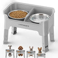 URPOWER Mess Proof Elevated Dog Bowls for Small Dogs with Splash Guard | 4 Height Adjustable Raised Stand with 2 Stainless Steel Food Bowls & Licking Plate for Small, Medium & Large Dogs