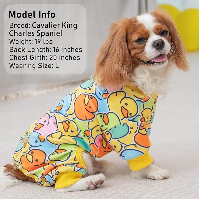 KYEESE Dog Pajamas Comfy Dogs Clothes Stretchable Pet Jammies Colorful Duck Printing Dog Onesie Stretchy Doggie Costumes Soft Pet Pjs Velvet Pets Coat Soft Doggie Pajamas for Small Dogs, Medium