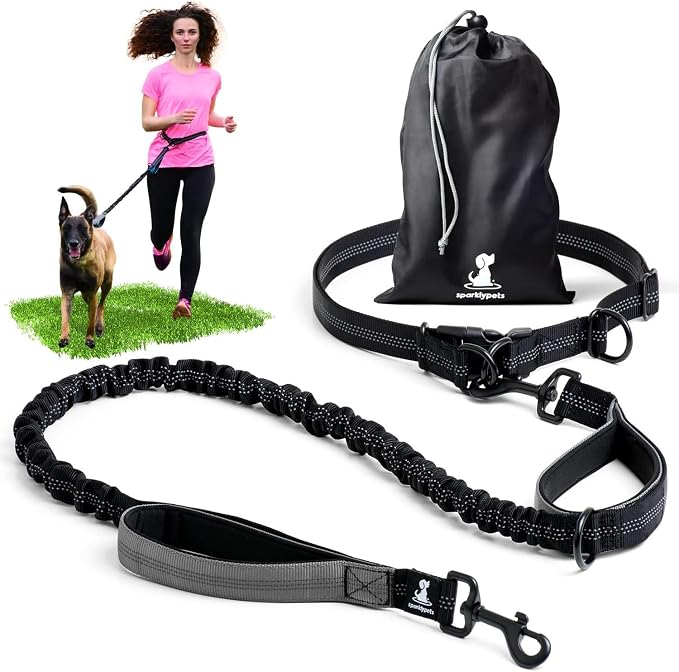 SparklyPets - Hands Free Dog Leash with Reflective Stitches - Waist Leash for Dog Walking, Hiking, Training, Jogging, Canicross, Running - for Medium & Large Breeds