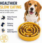 Ceramic Slow Feeder Dog Bowl,1.5 Cups Pet Slow Feeder for Small and Medium Breed,Puzzle Dog Food Dish,Anti-Gulping,Stop Bloat,Preventing Choking(Yellow)