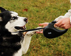 TUG 360° Tangle-Free Retractable Dog Leash with Anti-Slip Handle | 16 ft Strong Nylon Tape | One-Handed Brake, Pause, Lock (Medium, Black/Grey)