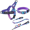 Annchwool No Pull Dog Harness,Heavy Duty Collar & Leash Set-Leash with Double Handle & Car Seatbelt Clip,Easy Control for Walking Training Medium Large Size Dogs(Camo Purple,L)