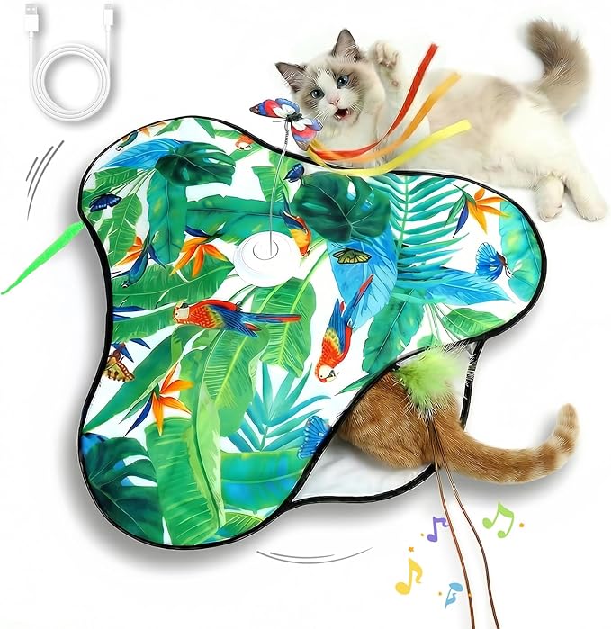 Cat Toys Interactive Rechargeable,Moving Concealed Feathers(Green) | Real Mouse Squeaky,Touch Activated Cat Kitten Toy Exercise Toys for Indoor Bored Adult Cats