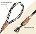 Mile High Life Dog Leash with Genuine Leather Connection, 6 FT/5 FT/4 FT | Rope Leash, Heavy Duty 360° Swivel Metal Clasp, for Small Medium & Large Dogs (Black Khaki, 72 Inch)
