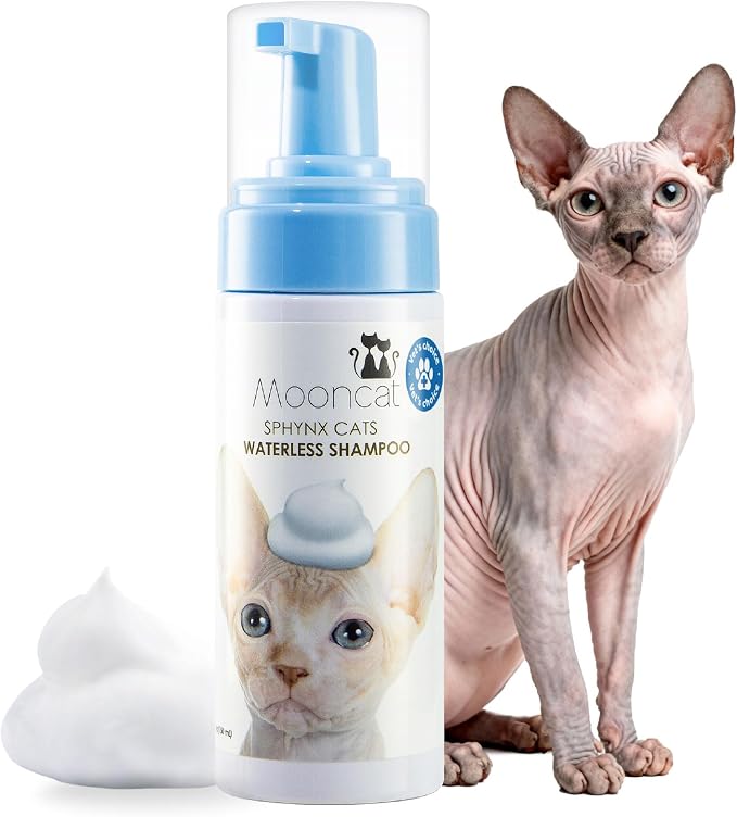 Mooncat Sphynx Cat Waterless Shampoo — No Rinse, No Residue, Skin Safe | No residue on bare skin, Removes skin oils & odor, Gentle for Sphynx & Devon Rex, No rinse, Fresh scent, Kitten safe 8+ weeks
